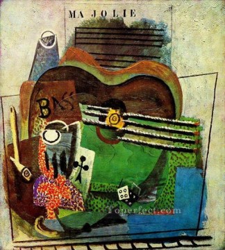 Pablo Picasso Painting - Pipa de vidrio as de trébol botella de bajo de Ma Jolie 1914 Pablo Picasso
